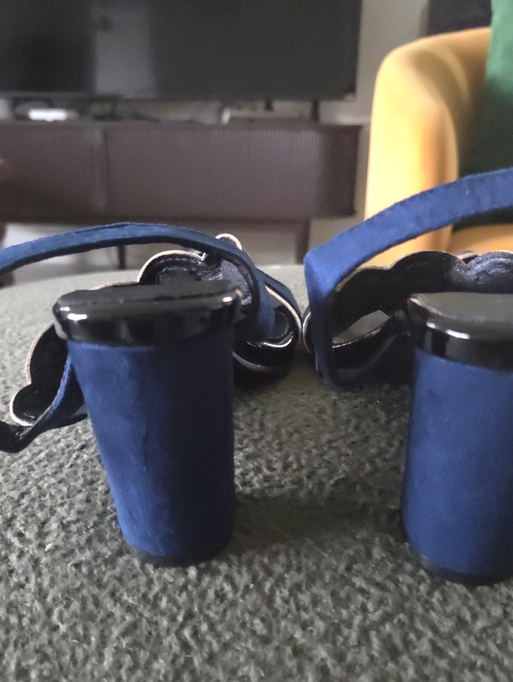 Blue and Silver Suede Sandals.